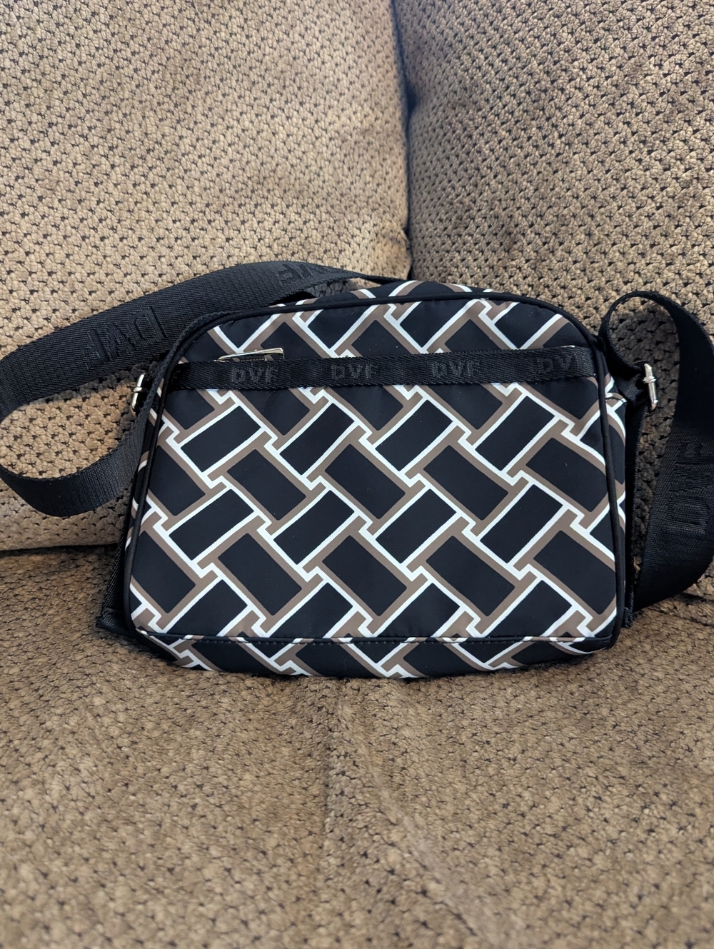 Diane Von Furstenberg Black, White & Brown Geometric Crossbody Bag